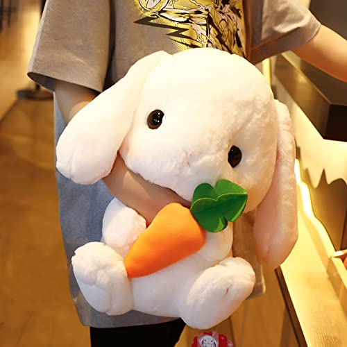 Houpu Soft Toy - Sitting Lop Eared Rabbit, Easter White Rabbit Stuffed Bunny Animal With Carrot Soft Lovely Realistic Long-Eared Standing Pink Plush Toys (White-Carrot,8.6In/22Cm) #TOP6