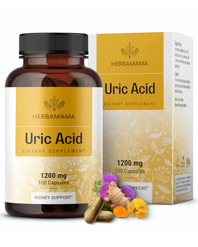 HERBAMAMA Uric Acid Cleanse Capsules - 1200mg Uric Acid Support Formula with Tart Cherry, Milk...