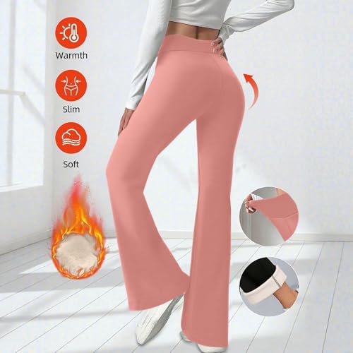 Image of Fleece Lined Pants Women Winter Thermal Warm Flare Leggings Comfy Soft High Waisted Yoga Pants with Pockets