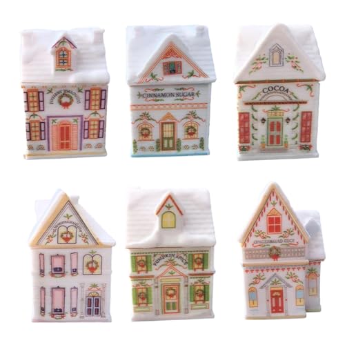 LeeQinersw 6 Tarros de Especias, Botellas Vacías, Decoración Navideña, Casas de Especias Navideño