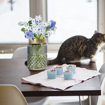 Set Of 2 Flower Vases Glass, Gold-Tone Metal Top, Grey Fluted Glass Vase, Decorative Aesthetic Vase For Office/Dinner Table/Bathroom/Home Decor (Ash) #TOP5