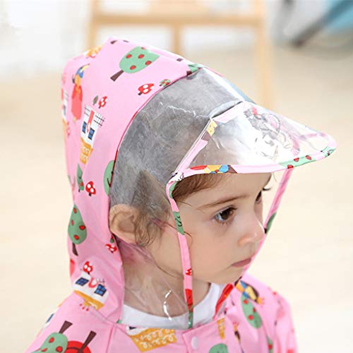 JiAmy Kids Rain Suit Toddler Hooded Rainsuit Poncho Full Body One Piece Coveralls Raincoat for Girls and Boys 1-7 Years, Pink