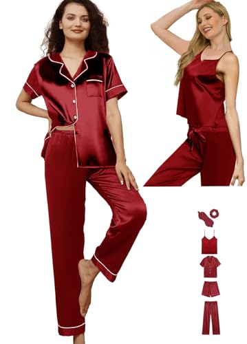 6Pcs Womens Silk Satin Pajama Sets Pj Sets Short Pjs Set Pajamas Sleepwear Camisole Sexy Cami4