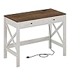 Choochoo farmhouse desk with usb charging ports and power outlets 39 computer desk with drawers small study writing table with stable x frame for home office  urban country home decor