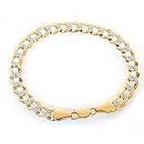 10K Two Tone (Yellow & White Gold) Solid C-Link Cuban Bracelet/Anklet for Men/Women 4.5mm (9)