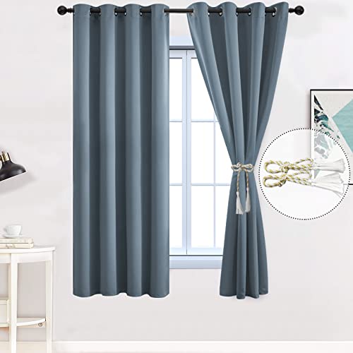 Yakamok Light Blocking Room Darkening Thermal Curtain Panels Blackout Curtains Solid Grommet Top Window Drapes/Panels for Bedroom/Living Room(52x63 Inch, Stone Blue, 2 Panels)