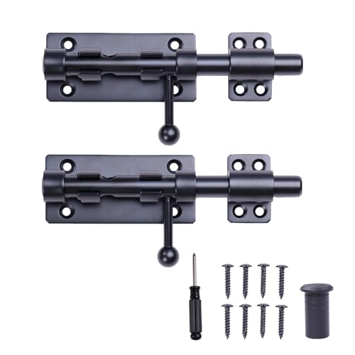 Image of Barrel Bolt Latch, 10 inch Heavy Duty Gate Latch Slide Lock Solid 304 Stainless Steel Bolt Lock for Inside Door, Black Finished Shed Door Latch(2 Pack)