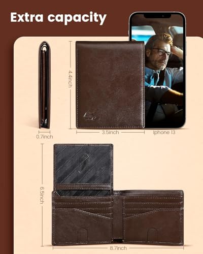 Large Capacity Wallet for Men RFID-blocking Bifold Leather Wallets with 14 Card Pockets3