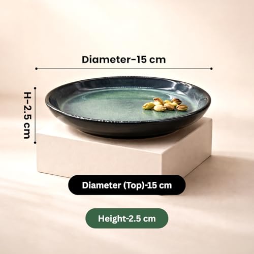 Image of Lemon Tree Snack Serving Plate, Round Ceramic Deep Salad, Pasta Plate, Set of 2 Dinner Plates for Kitchen, Microwave, Dishwasher & Oven Safe (6 Inch, Snack Plate) (Green)