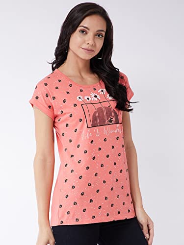 Image of Modeve Women Printed Cotton Blend Half Sleeve Round Neck T-Shirt for Summer