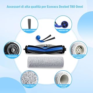 LOVOBO 20pcs Accessori Per Aspirapolvere ECOVACS DEEBOT T80 Omni, Ricambi: 1 Spazzola Principale, 2 Rotoli di salvietta, 6 Filtri HEPA, 6 Sacchetti per la Polvere, 4 Spazzole Laterali, 1 Strumento