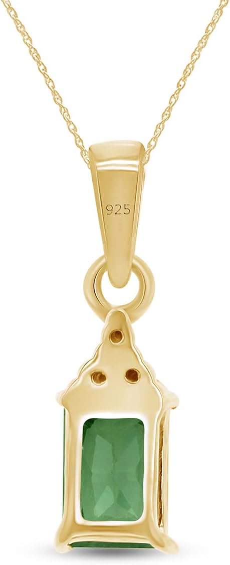 Jewel Zone US Simulated Green Emerald & White Topaz CZ Pendant Necklace in 14k Gold Over Sterling Silver (1.5 Ct) - Image 4