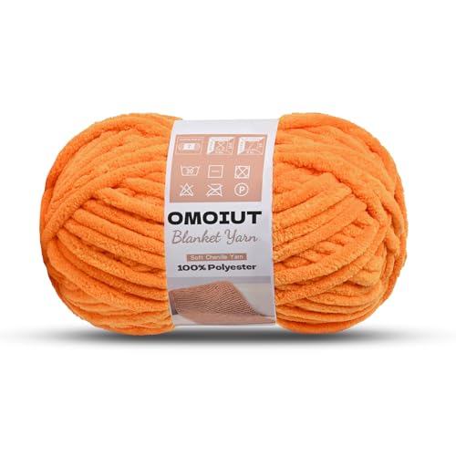 Image of OMoiout Chunky Chenille Yarn for Crocheting, Soft Baby Blanket Yarn, #7 Super Bulky, Chunky Knit Blanket Crochet Yarn, 7 oz /109.4 yds Fluffy Velvet Amigurumi Yarn(Orange)