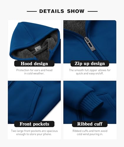Image of SECOOD Kids Hoodie Fleece Jacket Warm Sherpa Lined Zip Up Hooded Sweatshirt Soft Winter Coat Boys Girls School Outerwear