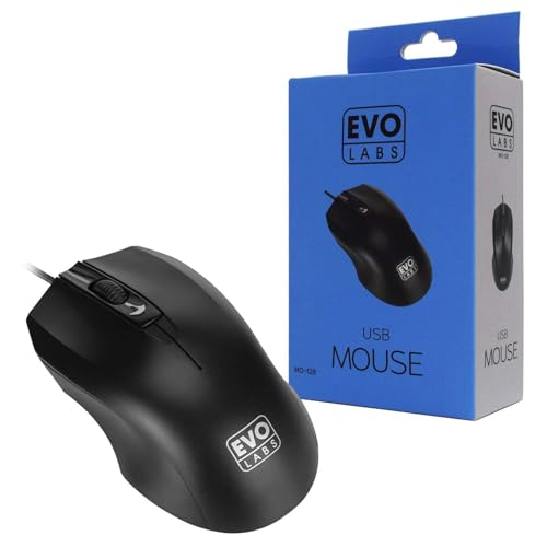 Evo Labs USB Wired Optical Mouse – Matte Black – MO-128