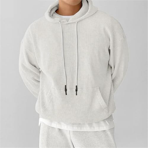 Men's Solid Hooded Long Sleeve Drawstring Loose Casual Knitted Sweatshirt Streetwear Fall Pullover2