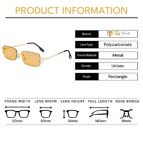 Image of Ted Smith Mens Womens Polycarbonate Uv Protection Metal Rectangular Sunglasses