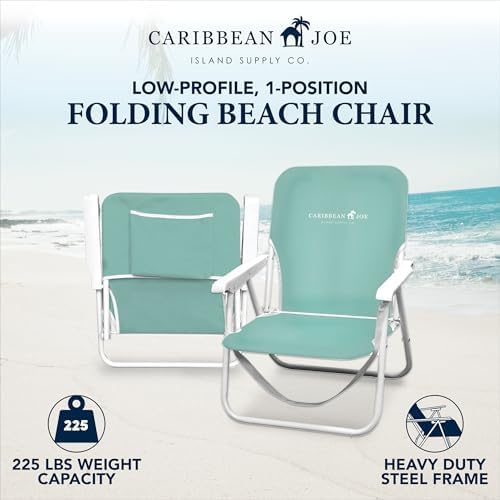 caribbean joe folding beach chair, 1 position lightweight and portable foldable outdoor camping accessories with carry strap (mint, 225lbs capacity) mint 225lbs capacity