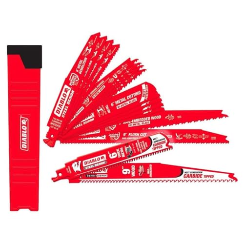 Diablo 14 Piece Bi-Metal Reciprocating Saw Blade Set for Wood & Metal Demolition + 2 Carbide Blades - Variety of TPI, 6 and 9 Inch Lengths - DS0014SPC2