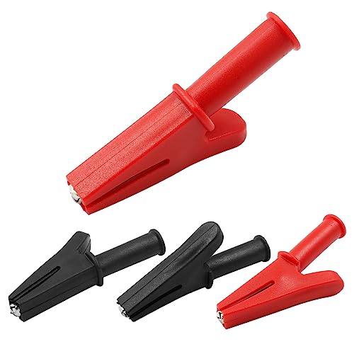 Suiwotin 4pcs Insulated Alligator Clips, Heavy Duty Alligator Clamps, 30A Nickel Plated Copper Fully Insulated Alligator Clips Electrical Testing, 4mm Standard Banana Plug Connection (Black, Red)
