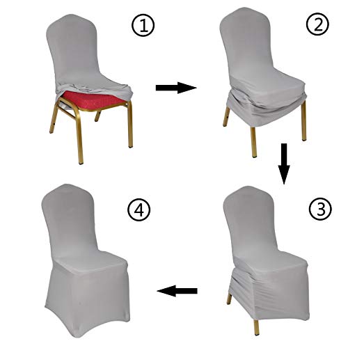 Welmatch Silver Spandex Chair Covers - 50 Pcs Wedding Banquet Events Party Universal Dining Decoration Stretch Elastic Chair Covers Good (Silver, 50) #TOP6