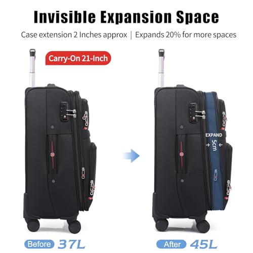 Image of ROPLUS Softside Expandable Luggage with 4 Spinner Wheels, Durable Carry-On Luggage Suitcase (Black, 21-Inch)