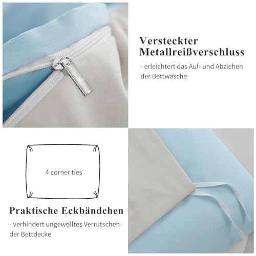 Aisbo Bettwäsche 155x220 2teilig Hellblau Beige - Bettwäsche Sets 1 Bettbezug 155x220 cm + 1 Kissenbezug 80x80 cm… – Ansicht 6