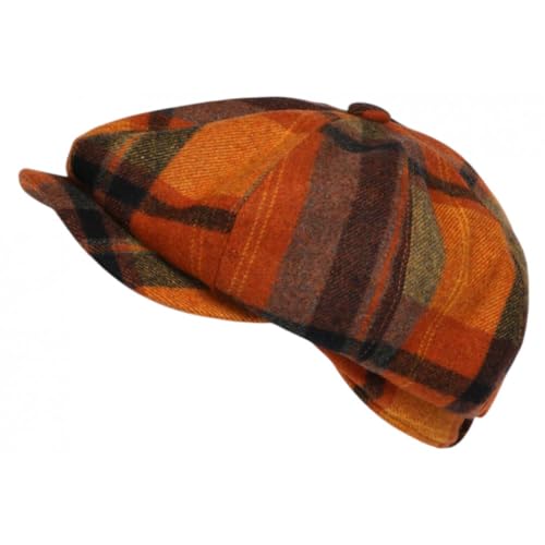 Béret gavroche en laine Charly orange et gris au tissage haut de gamme et finitions soignées