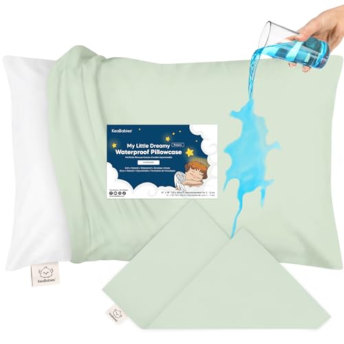 Image of KeaBabies 13x18 Waterproof Toddler Pillowcase, 1pk Pillow Case (Sage) | Soft Waterproof Toddler Pillow Protector Cover for Kids, Boys, Girls, Machine Washable, Small Travel Pillow Sold Separately