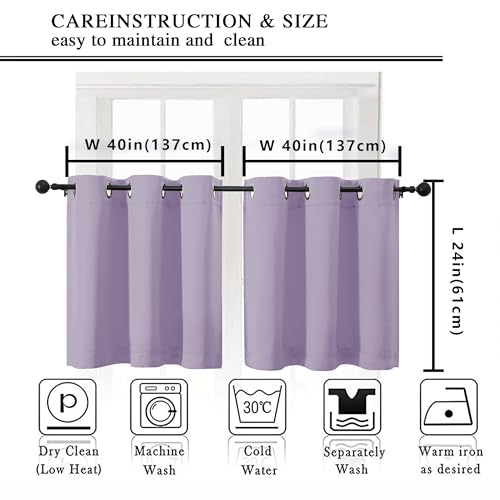 Image of Simplebrand Lilac Short Kitchen Curtains 24 Inch Length 2 Panels Set, Small Windows Room Darkening Curtain for Bathroom, Cabinet, Basement, RV Camper, Thermal Insulated Short Drapes, 40 x 24 Inch