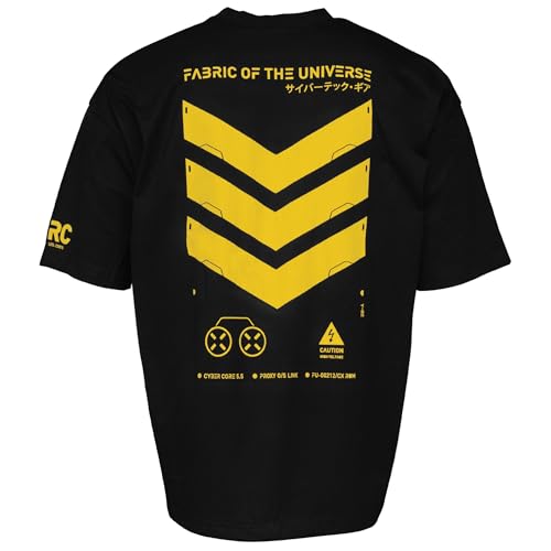 Fabric of the Universe Techwear Graphic Cyberpunk Fashion T-Shirt (Black Yellow V3-3, X-Large)