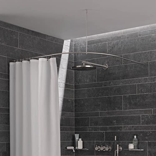 Duschvorhangstange Viertelkreis, 90 x 90 cm, Bogenradius 30 cm, Edelstahl matt, Eckdusche gebogen, Duschstange, Rund-Duschstange, Winkel-Duschenstange, geschliffen gebürstet - PHOS Design