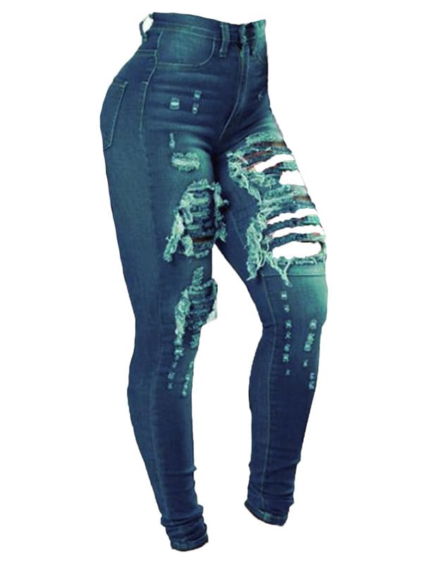 Women High Waist Ripped Jeans with Buttons Butt Lift Stretch Distressed Denim Pants Stretchy Slimming Pull-On Jean3