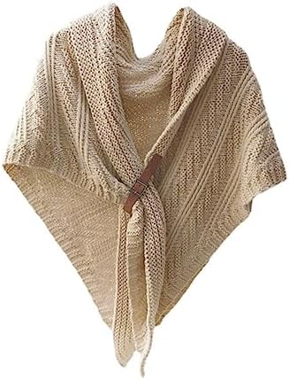 LuNiYu Winter Scarf Warm Cozy Fashion Pashmina Crochet Ponchos Chunky Wrap Triangle Shawl Wraps For Women (Beige Khaki)
