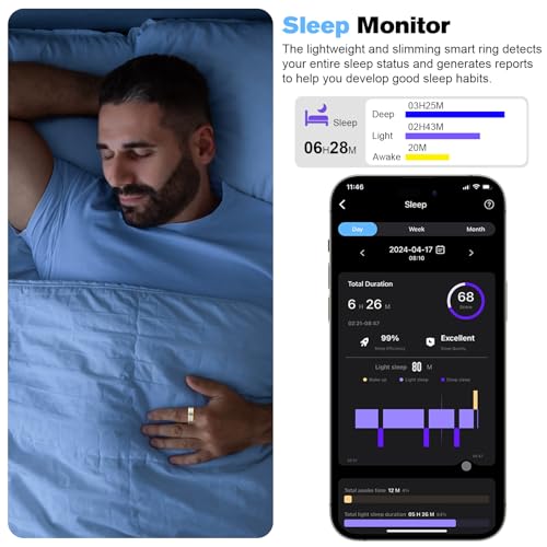 Image of Smart Ring Health Tracker Men /Women, Silver, Size 8 | Fitness Ring Sleep Tracker, Fast Charging for Long-Lasting Use, Pedometer Exercise, Monitor Sleep, Heart Rate, Stress