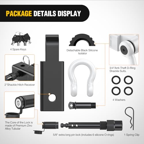 image for Nilight Anti-Theft Shackle Hitch Receiver 2Inch 45000 LBs Breaking Str