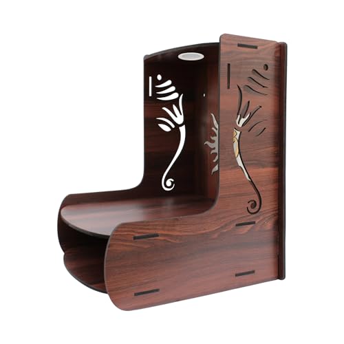 Image of Olive Tree Ethnic Wooden Pooja Mandir for Home Handcrafted Puja Stand | Wall Mounted with LED Spot Light | Mandapam, Pooja Ghar, Temple Office Decor - Walnut Size 12X12X16 Inch 1008