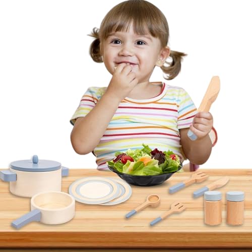 Los niños juegan accesorios de cocina, accesorios establecidos para la cocina infantil | Juego de juegos de madera de 10 partes, juguete de cocina, este juego de cocción de madera es todo lo que su hi