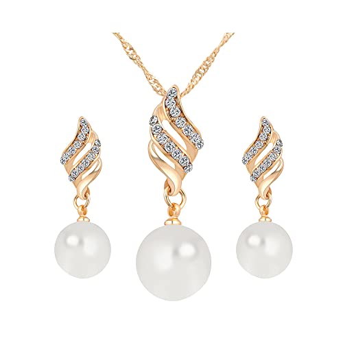 FFWTPY 2teiliges Schmuckset Wellenform Kristall Perlen Anhänger Halskette Ohrringe Damen Elegante Schmuckkollektion Hochwertige Accessoires