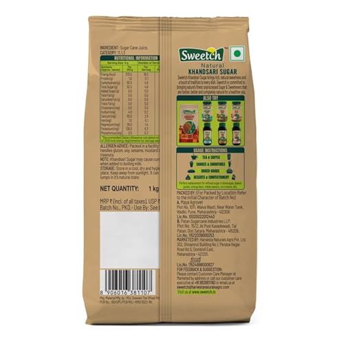 Image of Sweetch Natural Khandsari Sugar (Raw cane Sugar) 1Kg Desi Khand Sugar, Unrefined & Unprocessed, Low GI, No Chemical, Sulphur & Bleach Free | Healthy Natural Sweetener For Cooking & Baking, Refine Sugar Alternative, (Pack of 3)