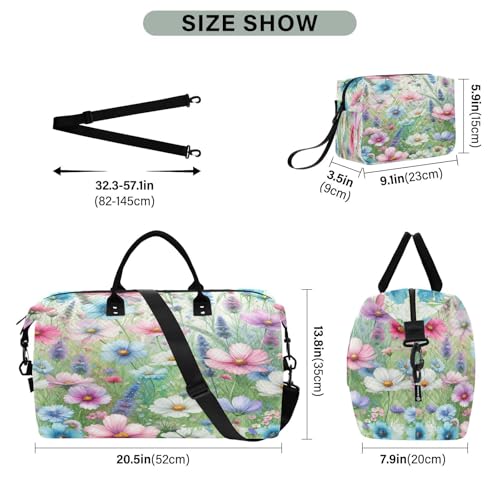 ​​Large Foldable Travel Duffel Bag, Waterproof Gym Bag for Men & Women, Carry-On Luggage Weekender Overnight Bag, Meadow Flowers3