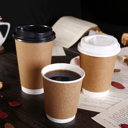 HOT BARGAINS, Double Wall Insulated Disposable Coffee Cups with Lids - Paper Cups for Hot Chocolate & Tea, Espresso, and Cold Drinks and Eco-Friendly Hot Cup (500, Brown, 12oz)