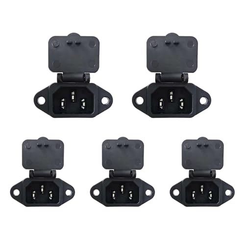 Lot de 5 Prises IEC C14 Encastrables 220V 10A 3 Pôles avec Couvercle et Entrées Câble pour Tableau Électrique, Rack, Boîtier