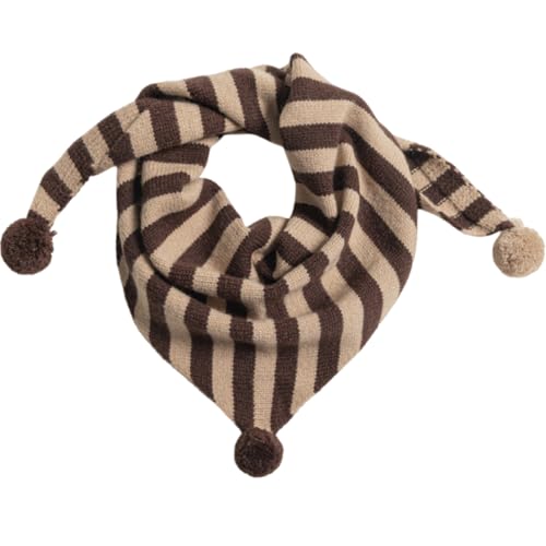 KORADI Girls Triangle Scarf Winter Warm Stripe Wraps Boys Fashion Neck Gaiters with Pom 2-8 Years(Coffee
