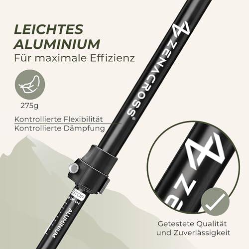 Zenacross® Wanderstöcke Teleskop [Carbon oder Aluminium] - Nordic Walking Stöcke Damen/Herren Ultraleichte - Trekkingstöcke Einstellbar mit Natürlich Kork Griff