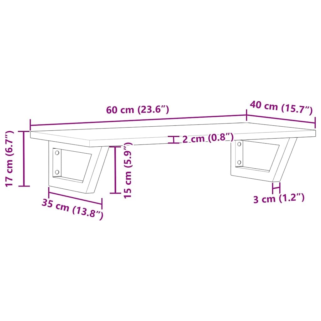 Estantería para lavabo de pared de acero y madera maciza de acacia, 60 x 40 cm, soporta 100 kg, ahorra espacio con soporte trapezoidal, ideal para lavabos de baño, lavabo con armario bajo