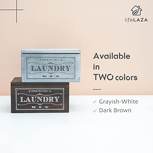 Lifelaza Dryer Sheet Dispenser With Hinged Lid, Wooden Dryer Sheet Holder For Fabric Softener Sheets, Farmhouse Rustic Container Storage Box For Laundry Room Decor (Grayish-White) #TOP7