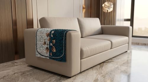 Image of KINGLY Quilted Velvet Sofa Cover Teal Blue 2 Pc Arm Cover Anti Skid Pipe