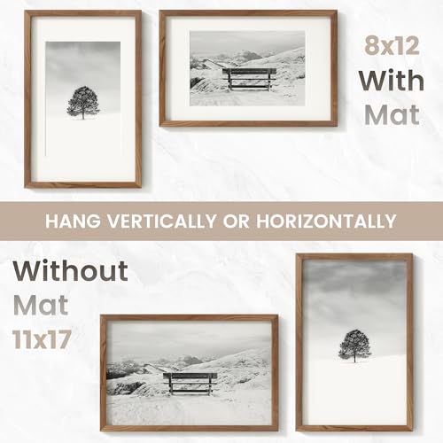 Image of 11x17 Picture Frame, USA-Sourced Natural Walnut Wood Photo Collage Frame with HD Tempered Glass, Modern Simple 11x17 Wooden Frame Matted to 8 x 12, Vertical & Horizontal Wall Hanging Display