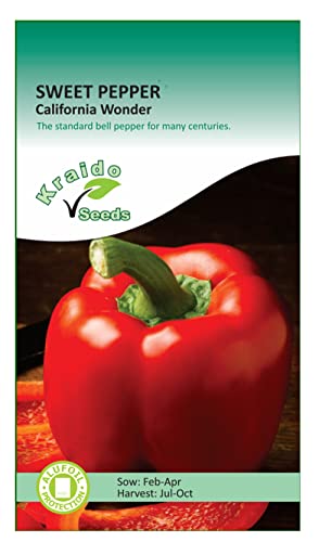 Red Bell Pepper Seeds California Wonder 50 Seeds Capsicum Annuum Grow Your Own Vegetable Ideal for Greenhouse or Garden Growing in Raised Beds Polytunnel Growbag or in Large Pots and Containers